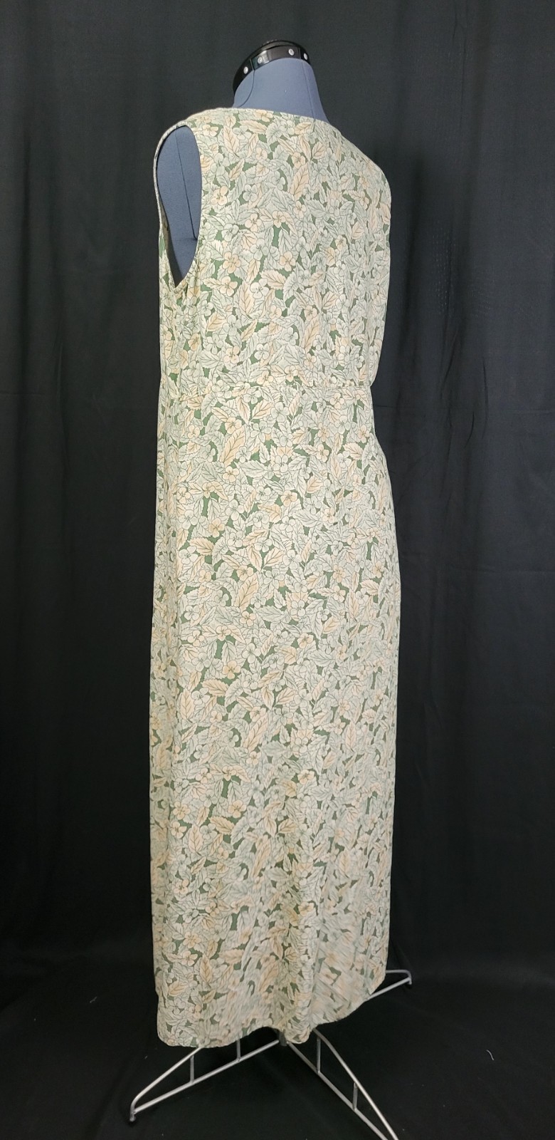 Vtg Coco Bianco Muted Green & Peach Floral Raised Waistline Shift Dress Size 16