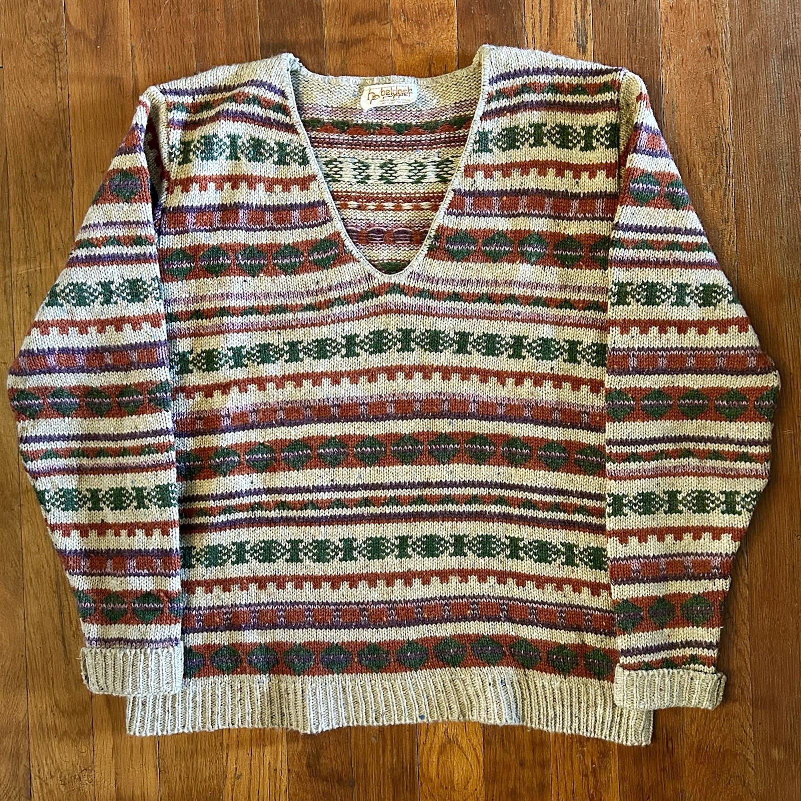 Vintage Beldoch Popper Wool Preppy ‘80s Multicolor Striped V-Neck Sweater XS