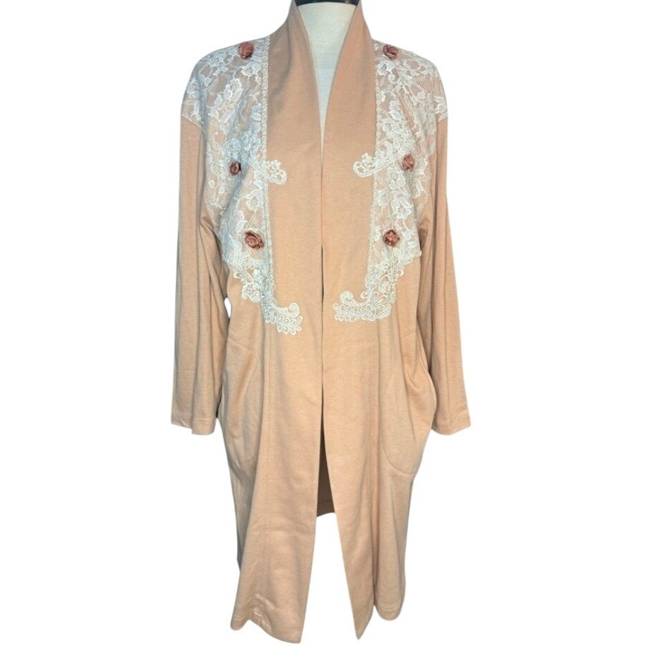 Vintage Lacy Afternoon Shell Kepler Lace Rosette Cardigan Peach Plus Size 1X