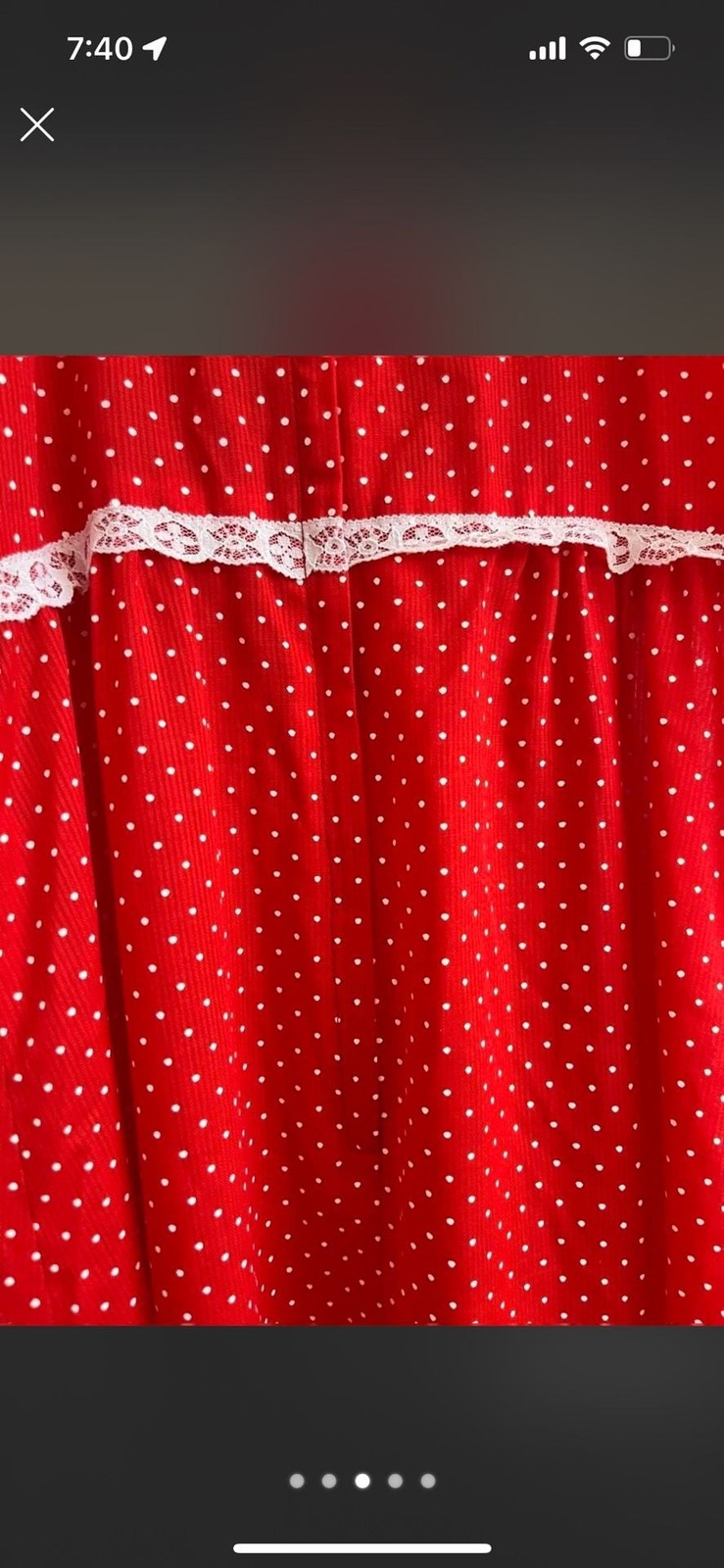 Vintage 1970s Red Polka Dot Maxi Prairie Dress with Lace Trim