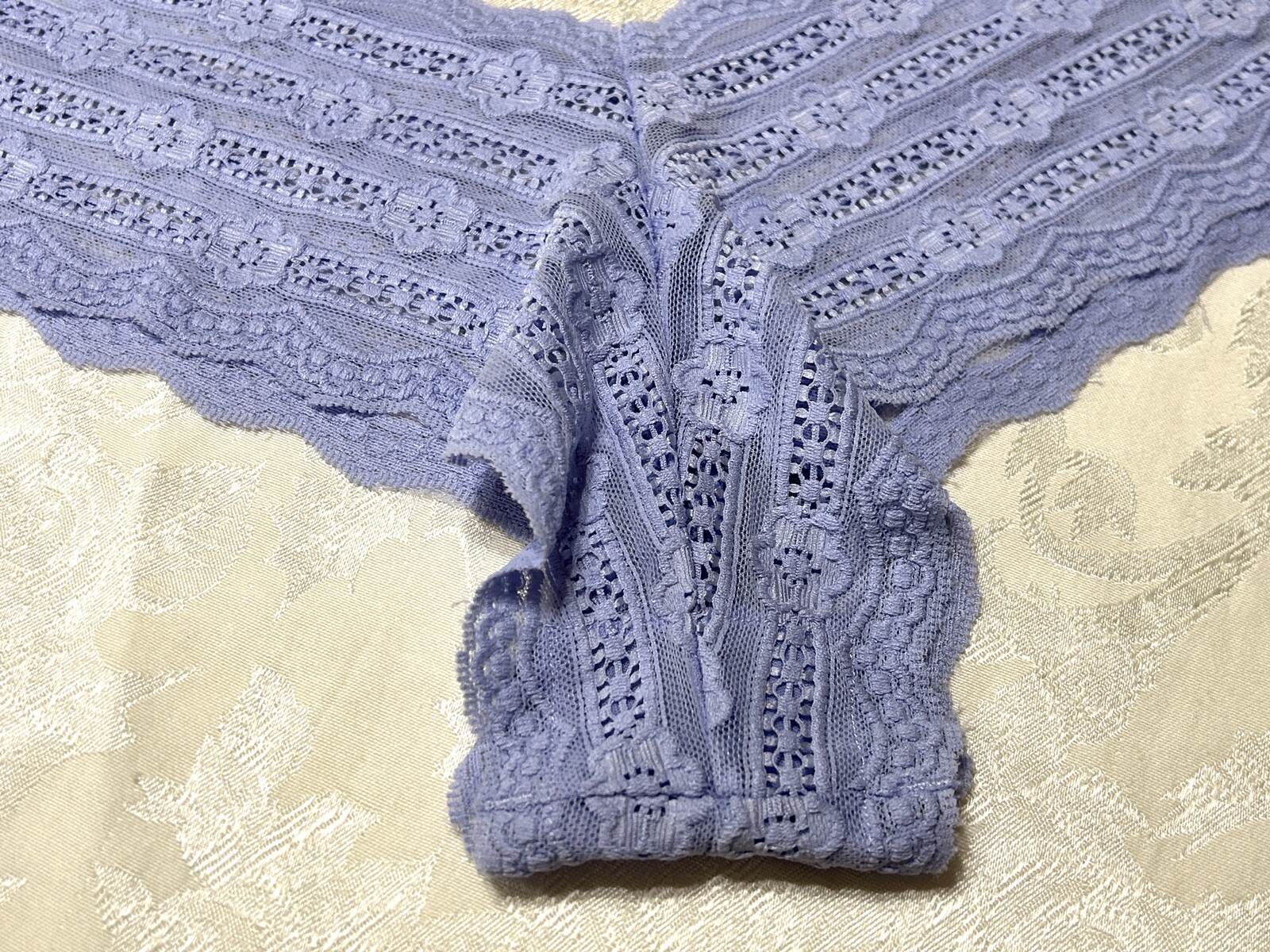 Vtg Unbranded Embroidered Floral Stretch Lace Sz 9 Blue Hipster Panties #244