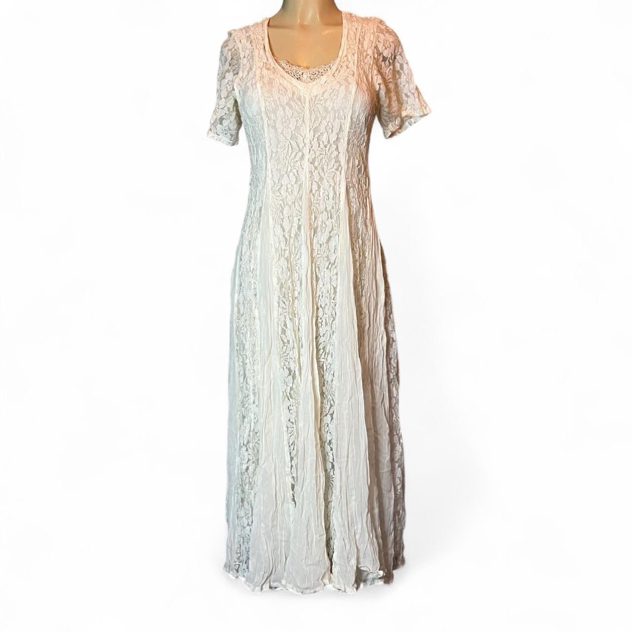 Vintage 80s White Ivory Lace Romantic Maxi Dress Nostalgia Size Small