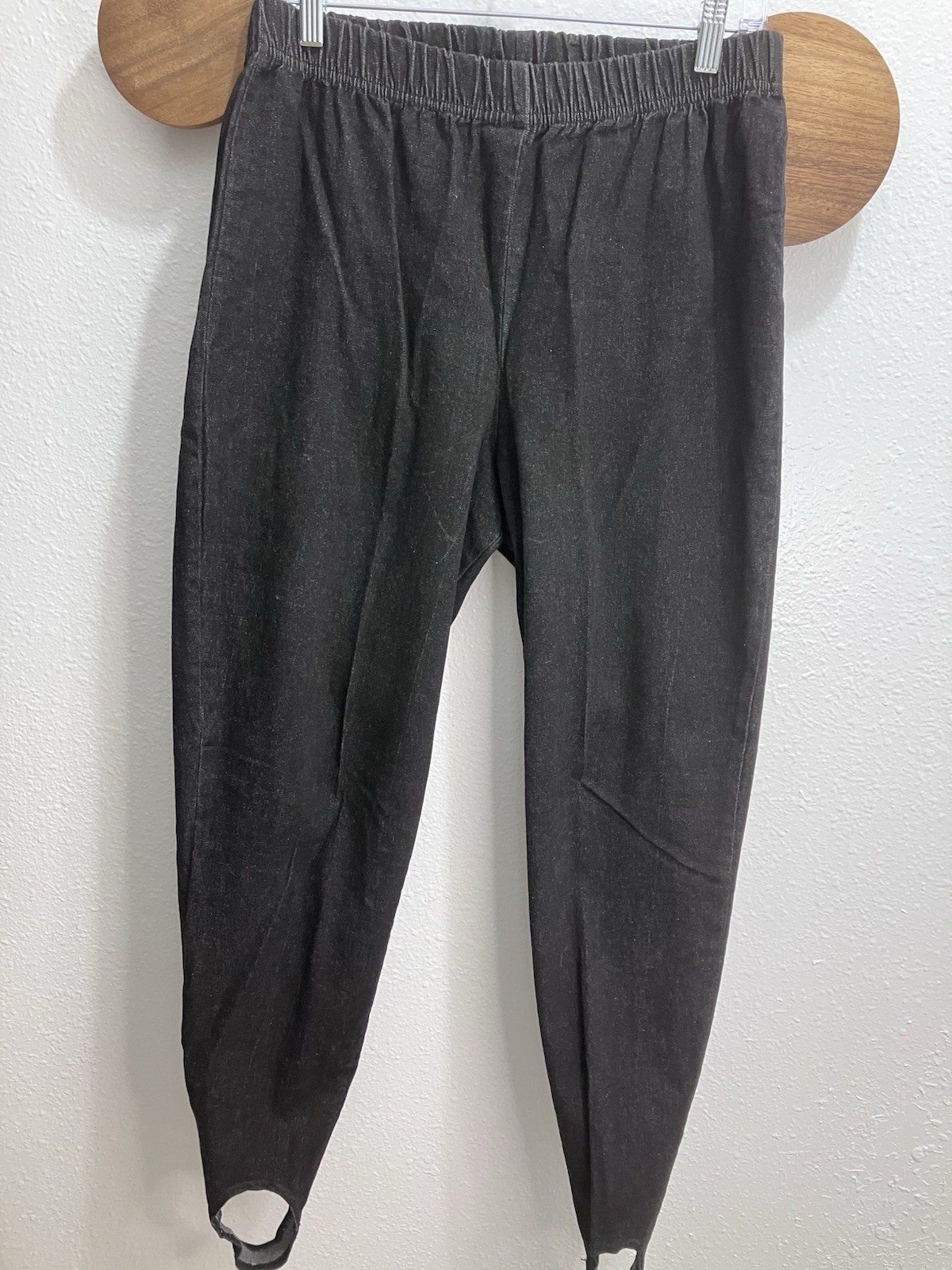 Vintage 1980s Stamped Black Denim Stirrup Jeggings Womens Size 18W Made In USA