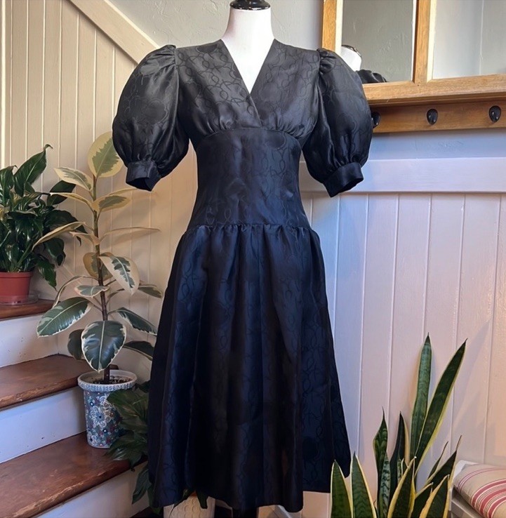 Rare Vintage GIVENCHY Nouvelle Black Puff Sleeve Dress Size 38 Made in France