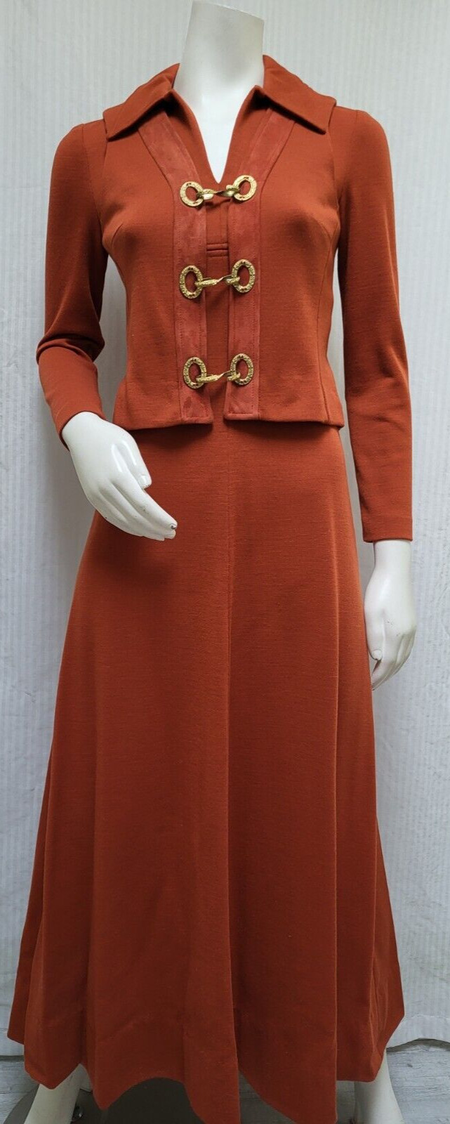Vintage 1960/70s ALAMOR Rust Orange Double Knit Dress + Vest – Size S