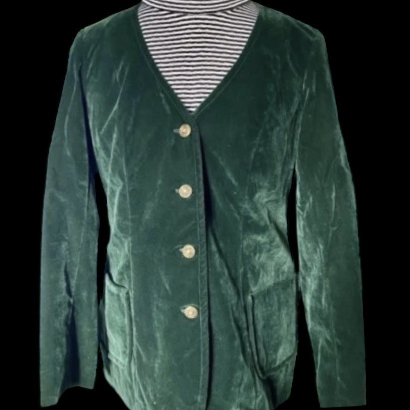Vintage 1960’s Frank Lee Green Velveteen Fully Lined 3 Button Blazer Size 8