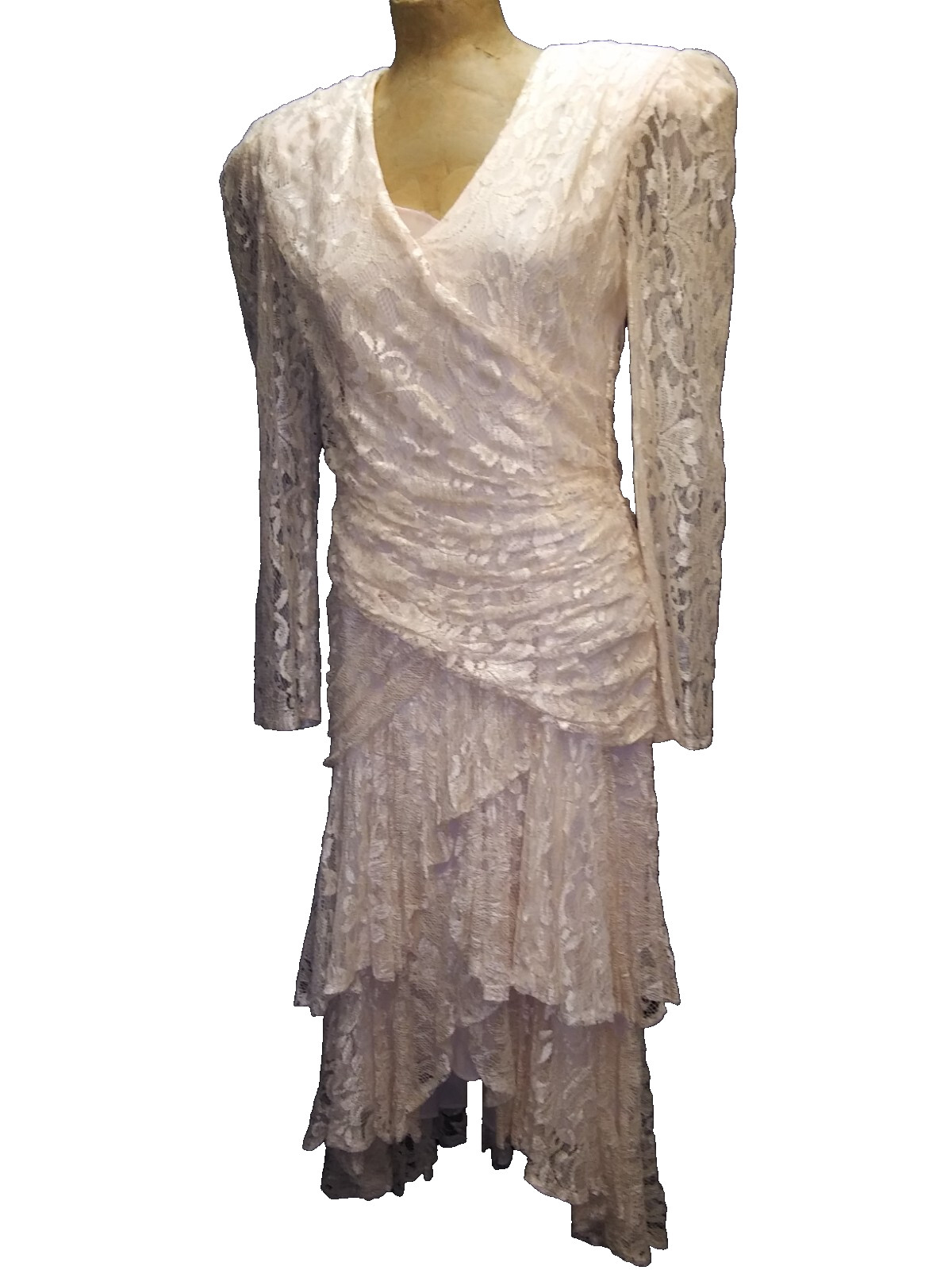 1980&rsquo;s Pale Pink Rayon Lace Elegant Dress by A La Carte S/M