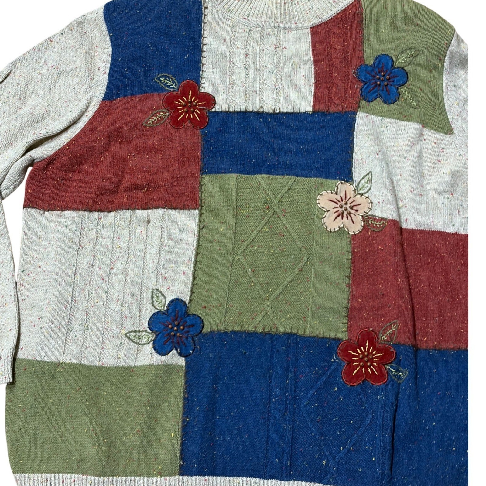 Alfred Dunner Vintage Patchwork Ramie Knit Sweater Womens 2X Ramie Cotton Blend