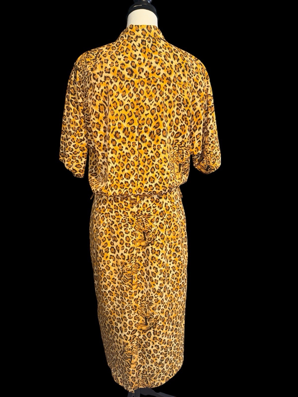 1980’s Cheetah Leopard Print Maxi Dress Padded Shoulders