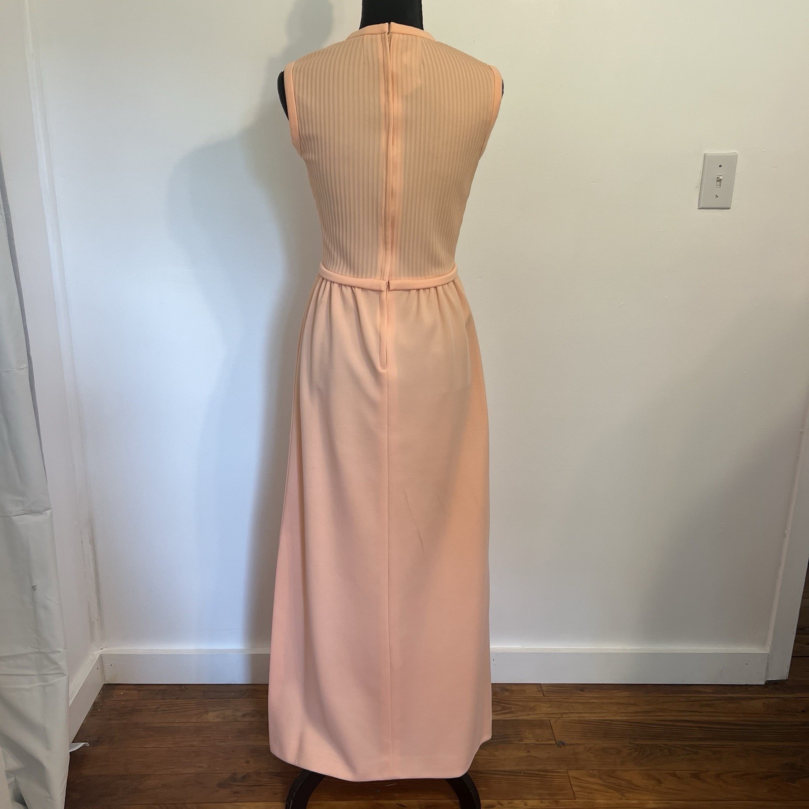 Vintage 60s Blush Pink Mod Romantic Maxi Dress Andrea Gayle Knit Jackie Size M