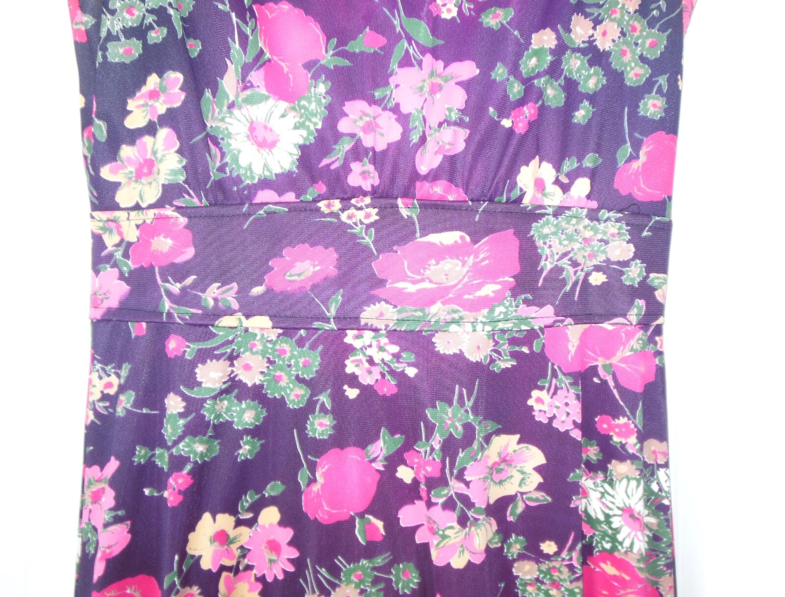 Vintage Floral Dress sz ~S Large Collar Button Front w Belt 60&rsquo;s 70&rsquo;s Sleeveless