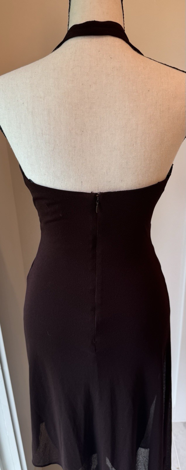 Cache Brown Halter Twist Front Handkerchief Hem Cocktail Dress Sz 2 Y2K USA