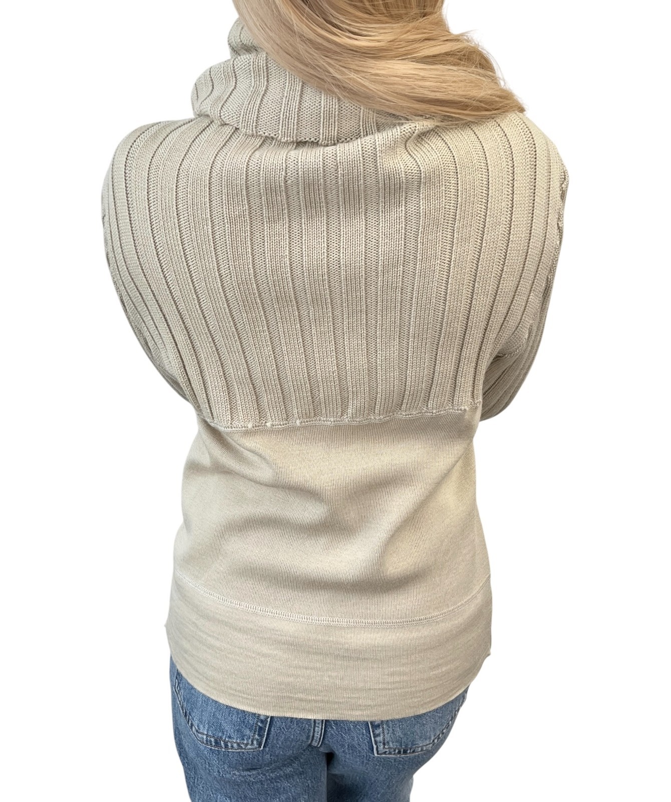 CHANEL Vintage 01A CC Logo Rib Knit Turtleneck Sweater Top #42 Beige 902074