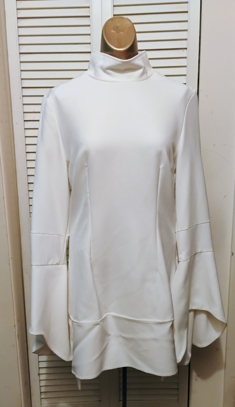 Funky Vintage 80s White Space Age Disco Bell Sleeves Pat Richards Mini Dress M L