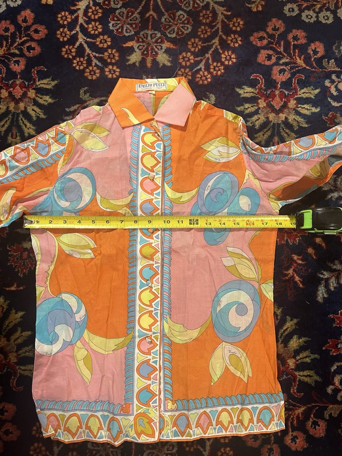 VINTAGE 1970s EMILIO PUCCI Top Cotton Blouse Vtg 8/Small Pink Rare Mint