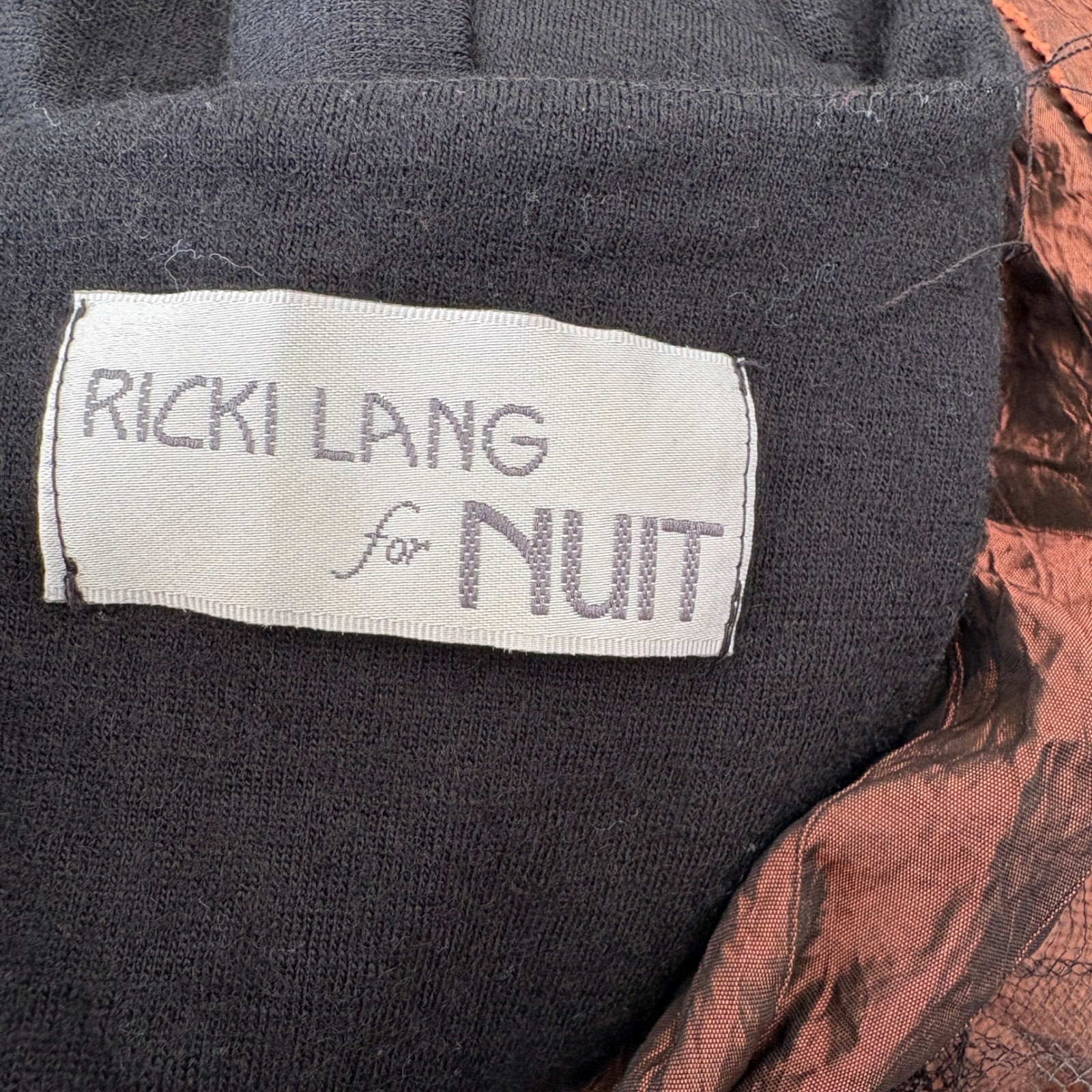 Vintage Ricki Lang for Nuit Dress 12 Black Bronze Open Back Metallic ILGWU 80s