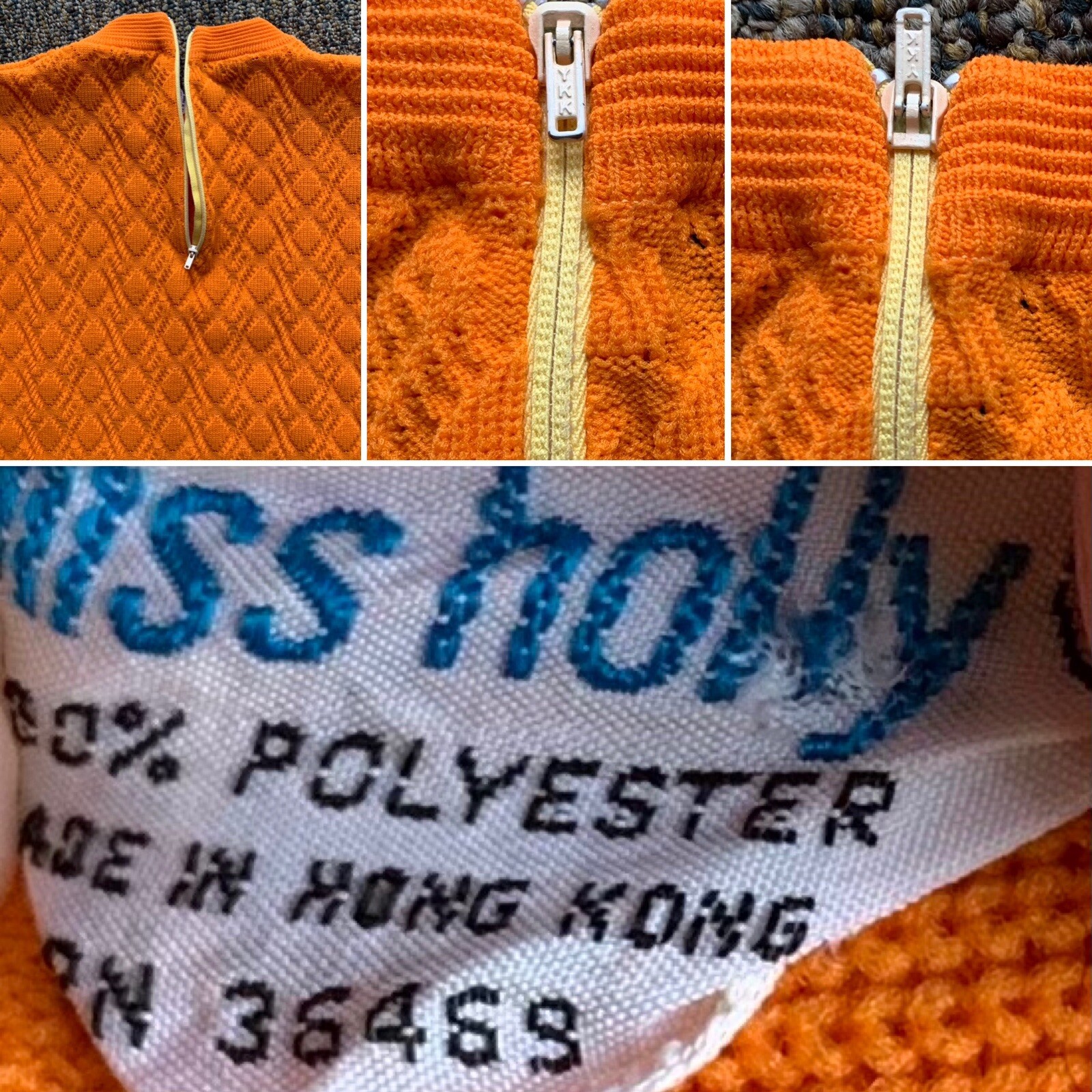 Vintage Miss Holly Top Orange Polyester Short Sleeve Made in Hong Kong size 38