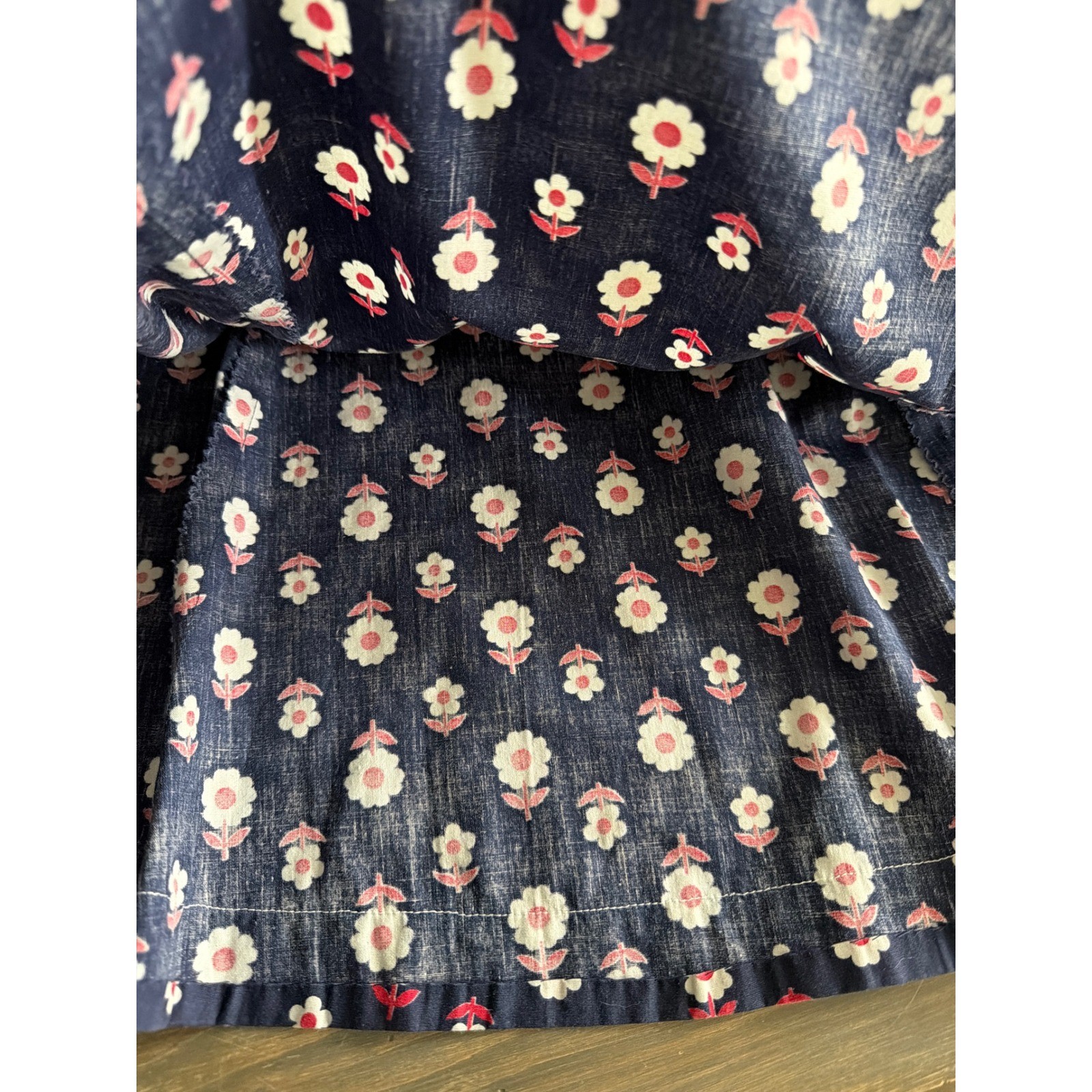 Vtg Sears Jr Bazaar Navy Floral Ruffled Peter Pan Collar Dress Women&rsquo;s Size 11