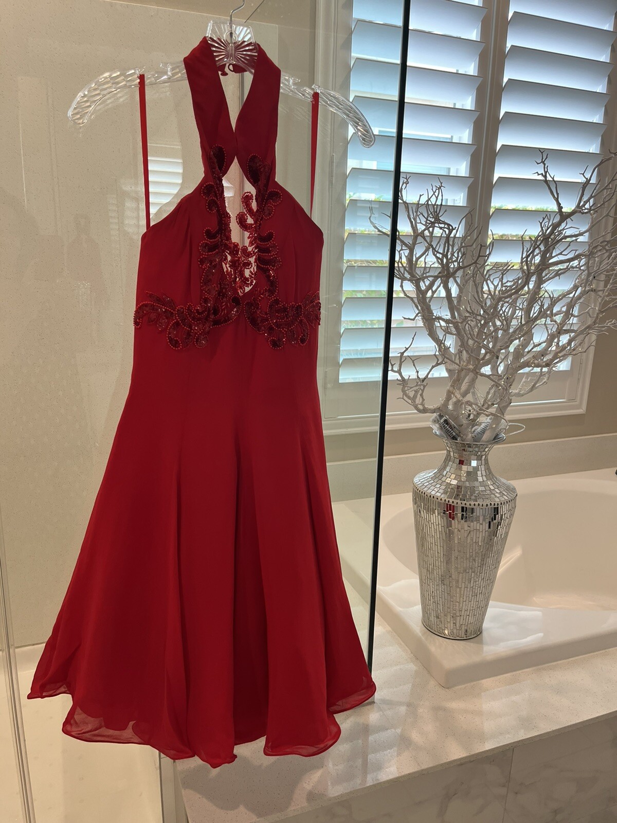 Vintage RED, Silk, Della Roufogali,Beaded ,Cocktail Or Prom Dress