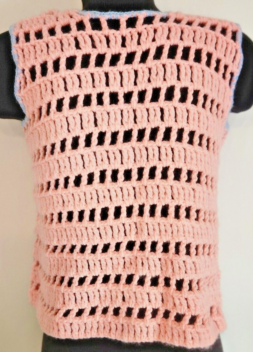 Pink Large Gap Knit Vest Hand Made Retro 1970s Kitschy Cottage Grandma Coquette