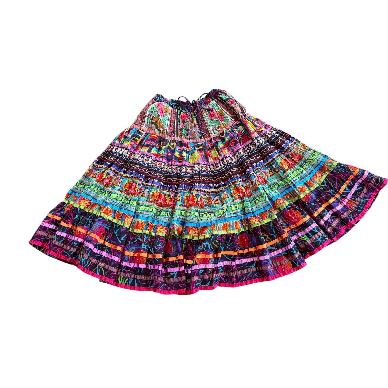 TravelSmith PM Floral Patchwork Tiered Skirt Festival Peasant Cottagecore Ethnic