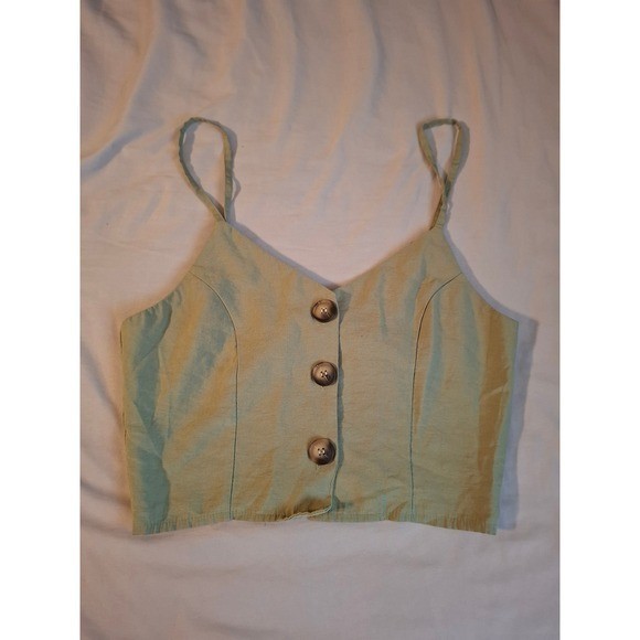 Sage Sleeveless V-Neck Suit Vest Tank Y2K Crop Top Princess Seams Fairy Chic