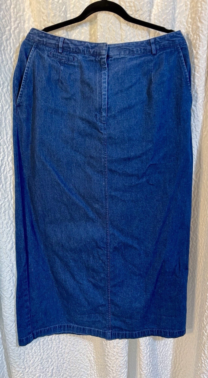 Vintage Talbots Deep Blue💙100% Cotton Denim Maxi Skirt Size 14 Long Slit EUC