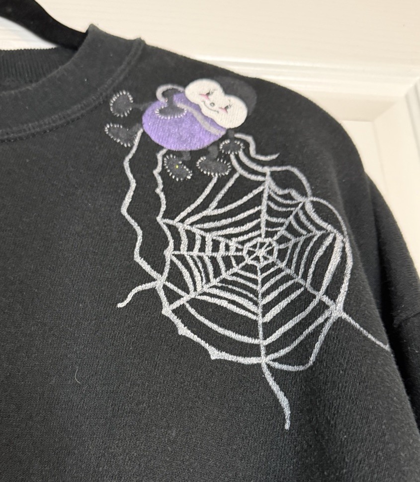VTG Halloween Fall Pumpkin Spider Web Hand Painted XL Art To Wear USA Dopamine