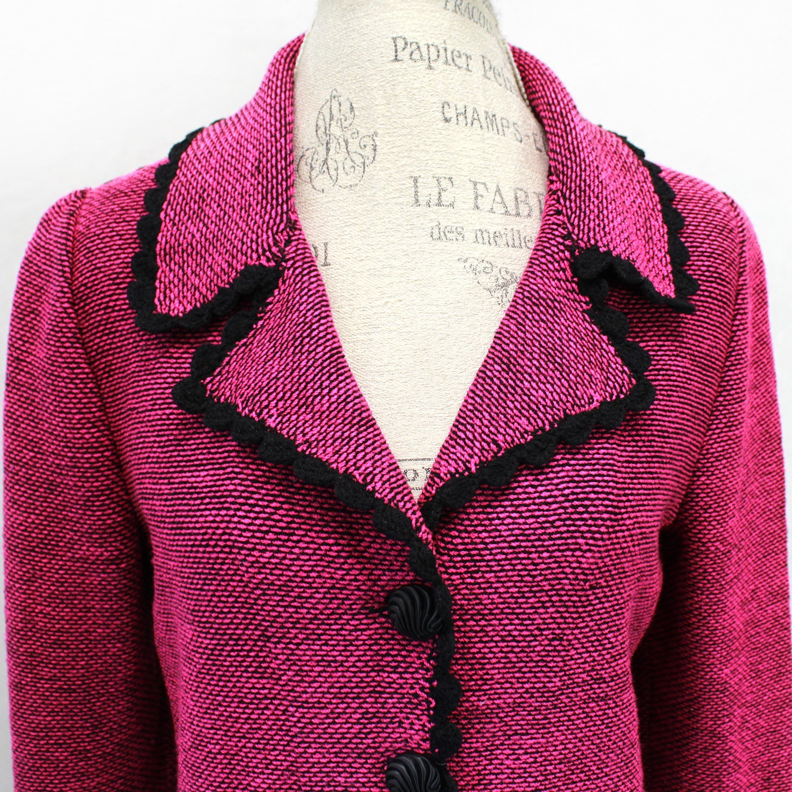 Vintage Pink Blazer Old Money Knit Cardigan Button Preppy Shoulder Pads USA M