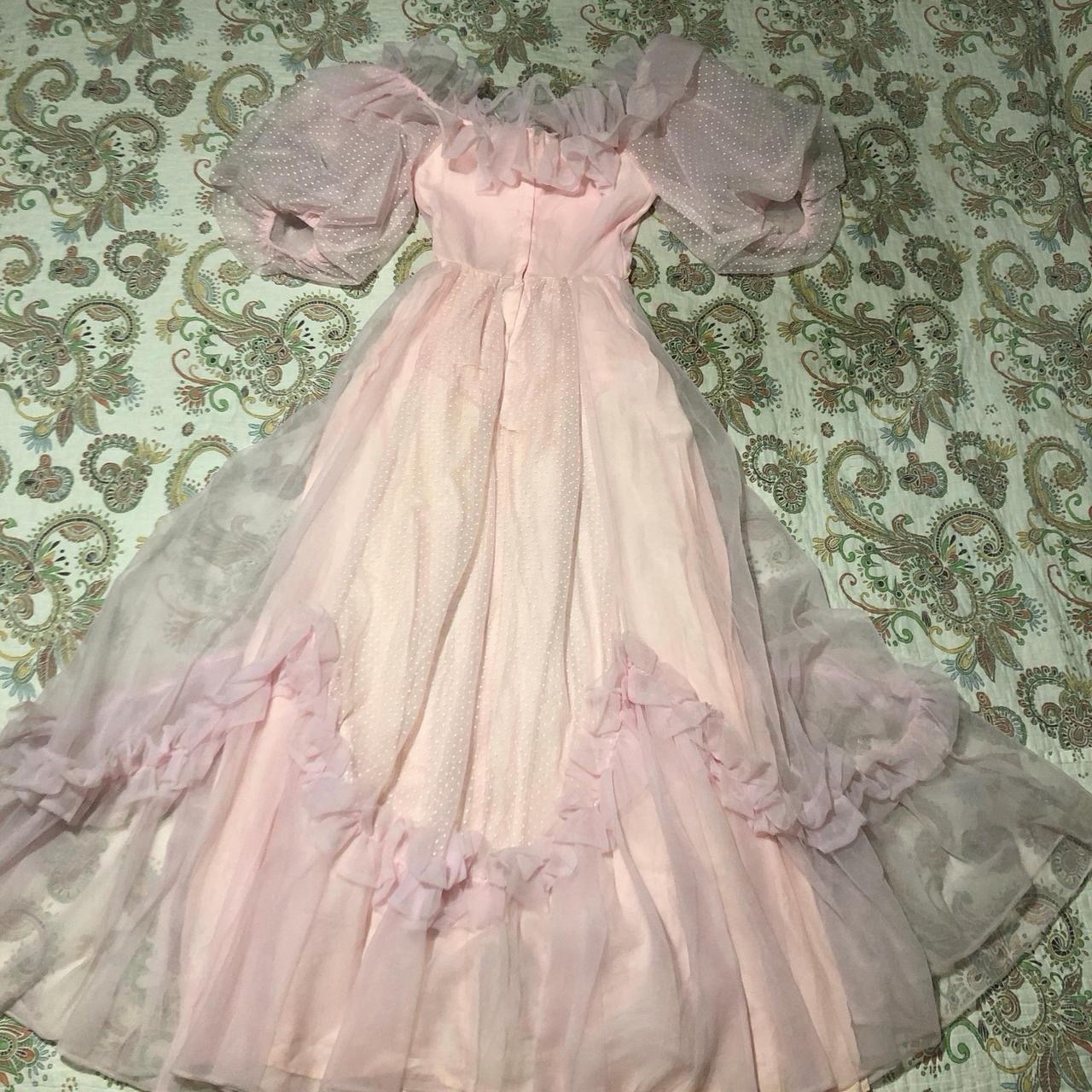 Vintage 1970s Pink Swiss Dot Southern Belle Wedding prairie Princess Dress