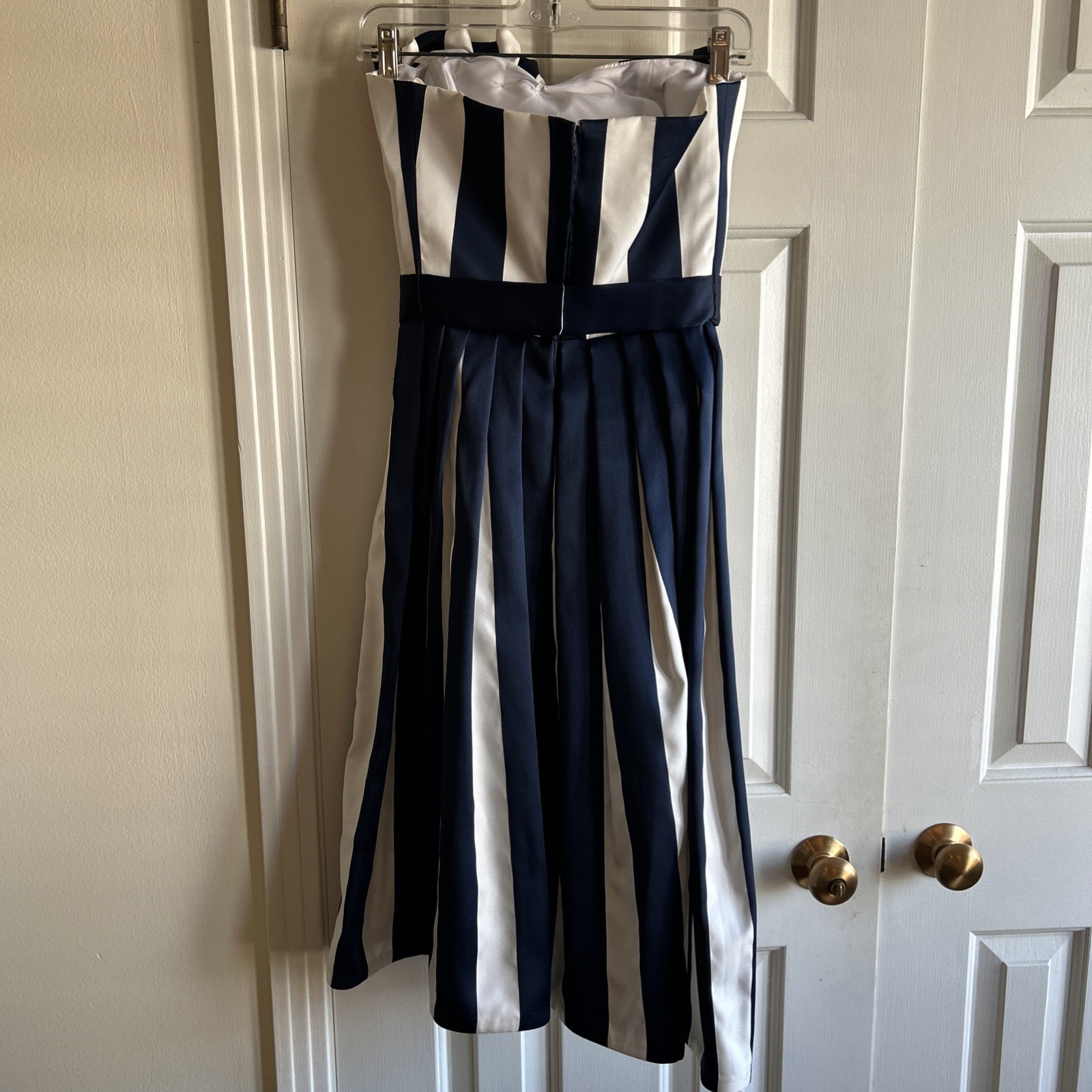 Vintage 80s Strapless Pleated Navy White Party Cocktail Evening Dress Size 4