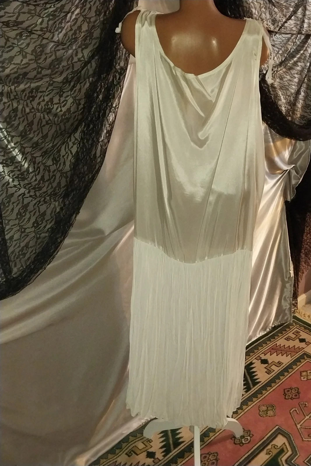 VTG Satin Lace Drop Waist Flapper Maxi Dress Roaring 20s styL 50 ETHEL CANE ESQU