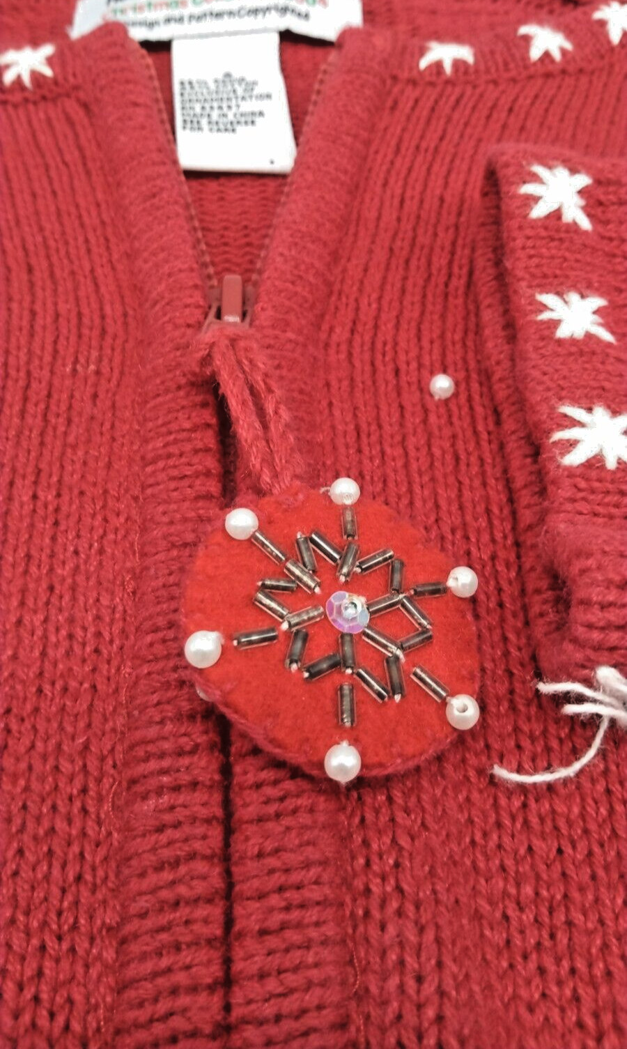 VTG 2004 Heirloom Collectables Christmas Winter Sweater Red Full Zip Size Small
