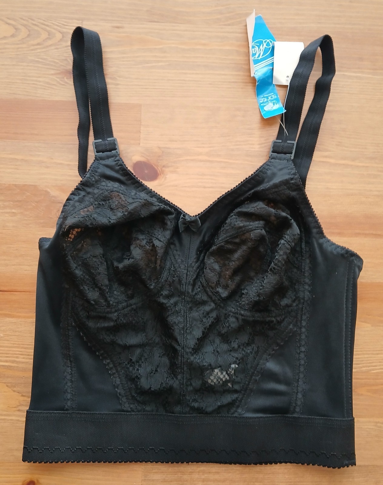 Spirite Longline Shapewear Bra 34B 788 Black Pinup Lace Underwire New Vtg 70s