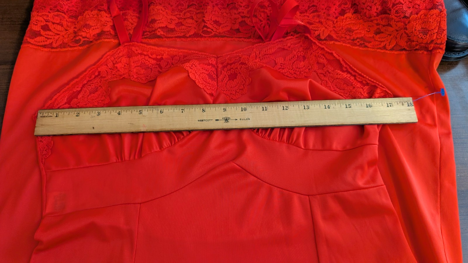 Vtg Nancy King RED Nylon/Lace Full Slip/Dress Privacy Panel Adj Straps Size 36