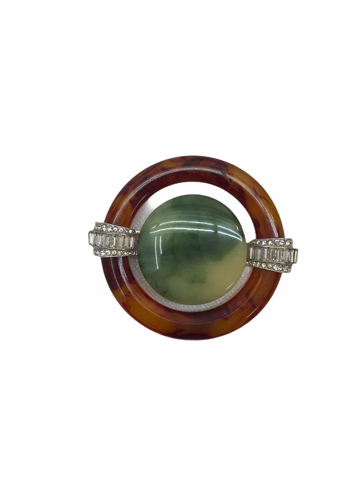 Vintage VTG Kenneth Jay Lane Green Brown Circle Large Brooch Pin