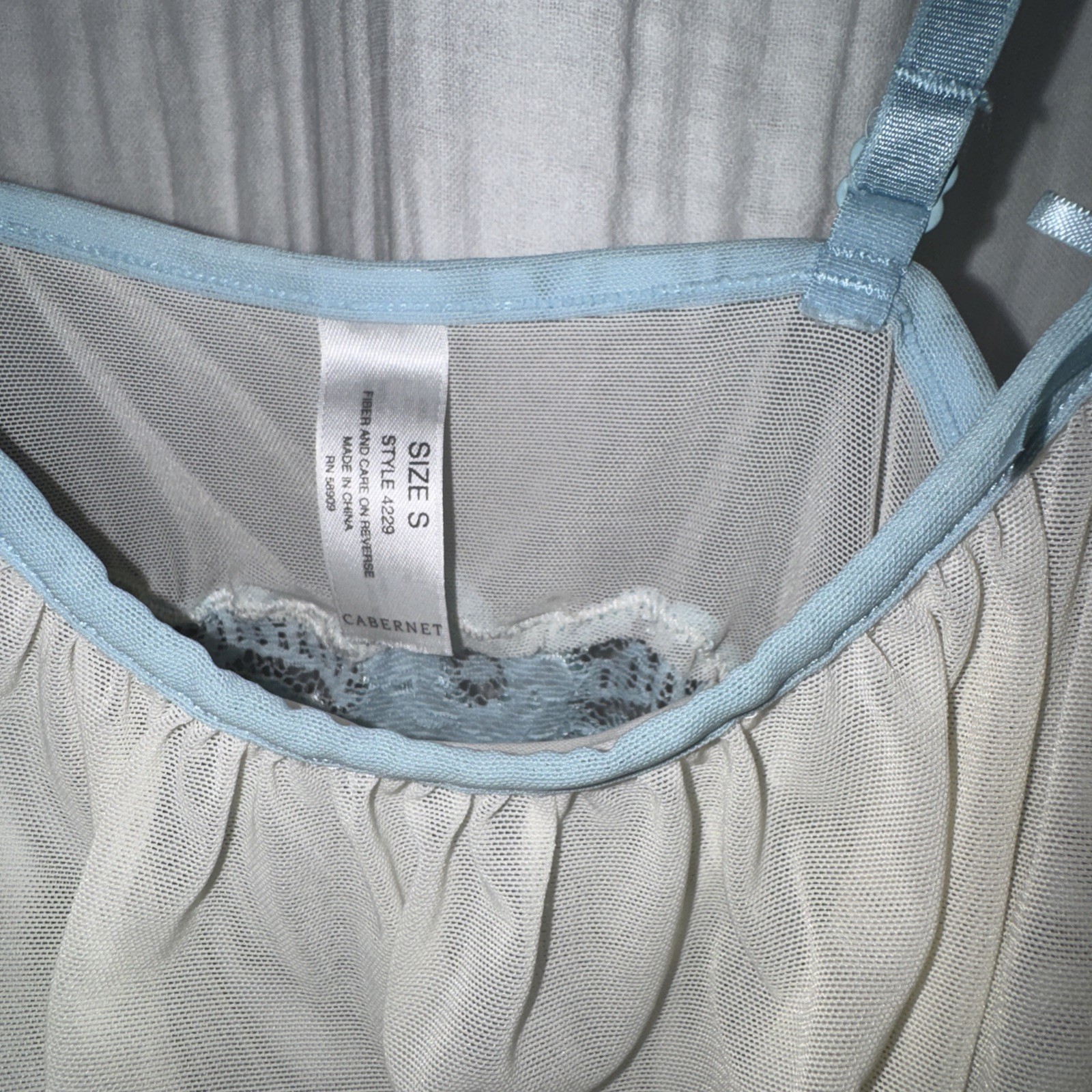 Ivory Blue Chiffon Lace Cami Tank Babydoll top small Dairy Fairy Whimsicore Y2K