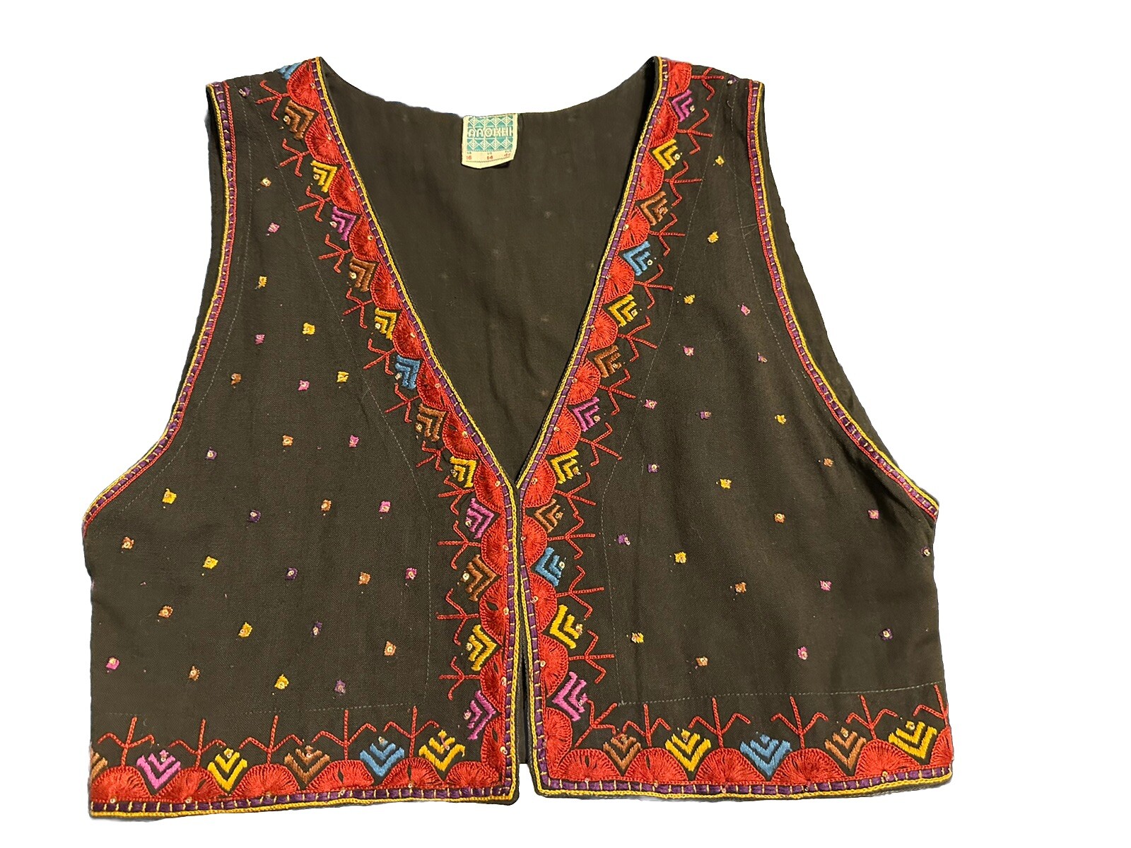 Anokhi Rare Vintage Vest Waistcoat Bejeweled Cotton GB 16 US 14 in Jaipur India