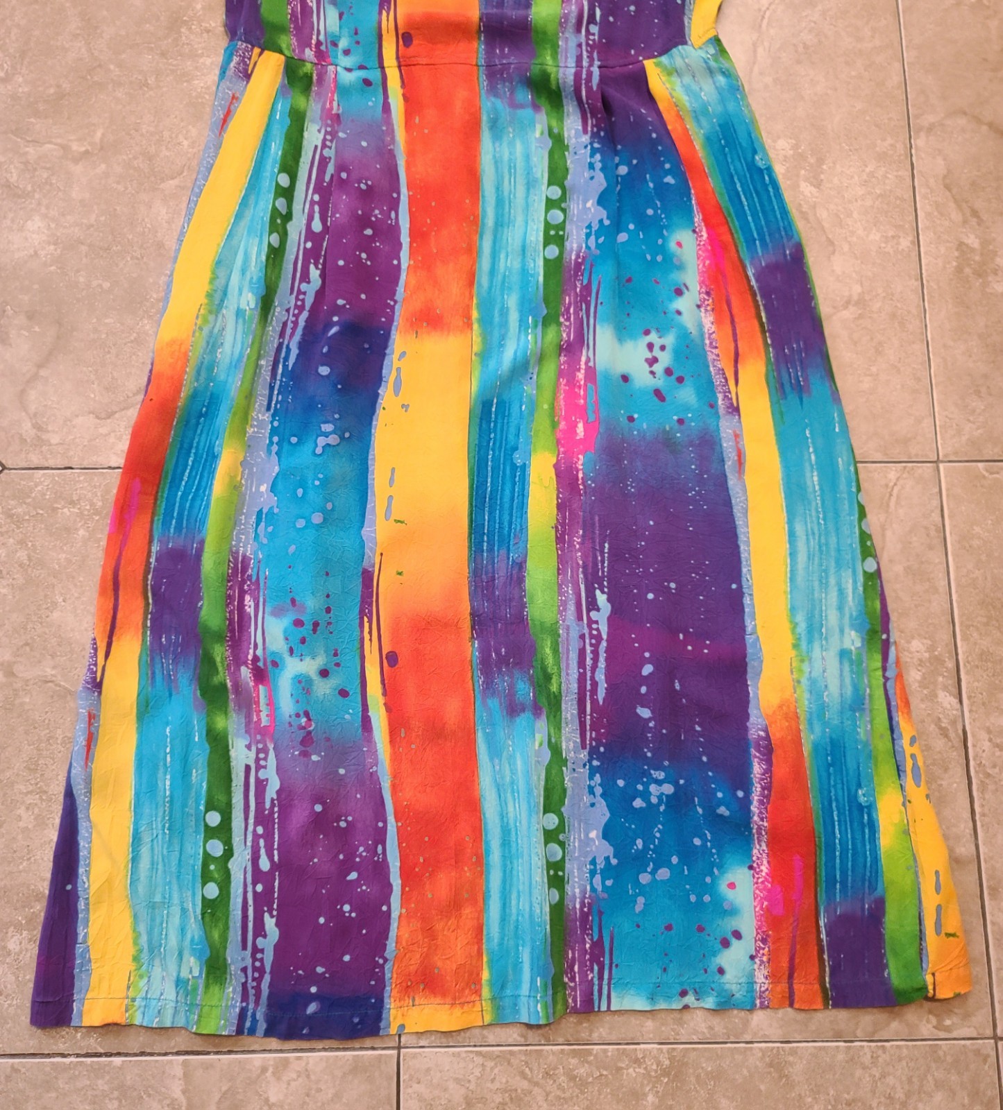 VTG Jams World Rayon Rainbow « Waterfall » Midi Summer Dress Women&rsquo;s M Pockets!