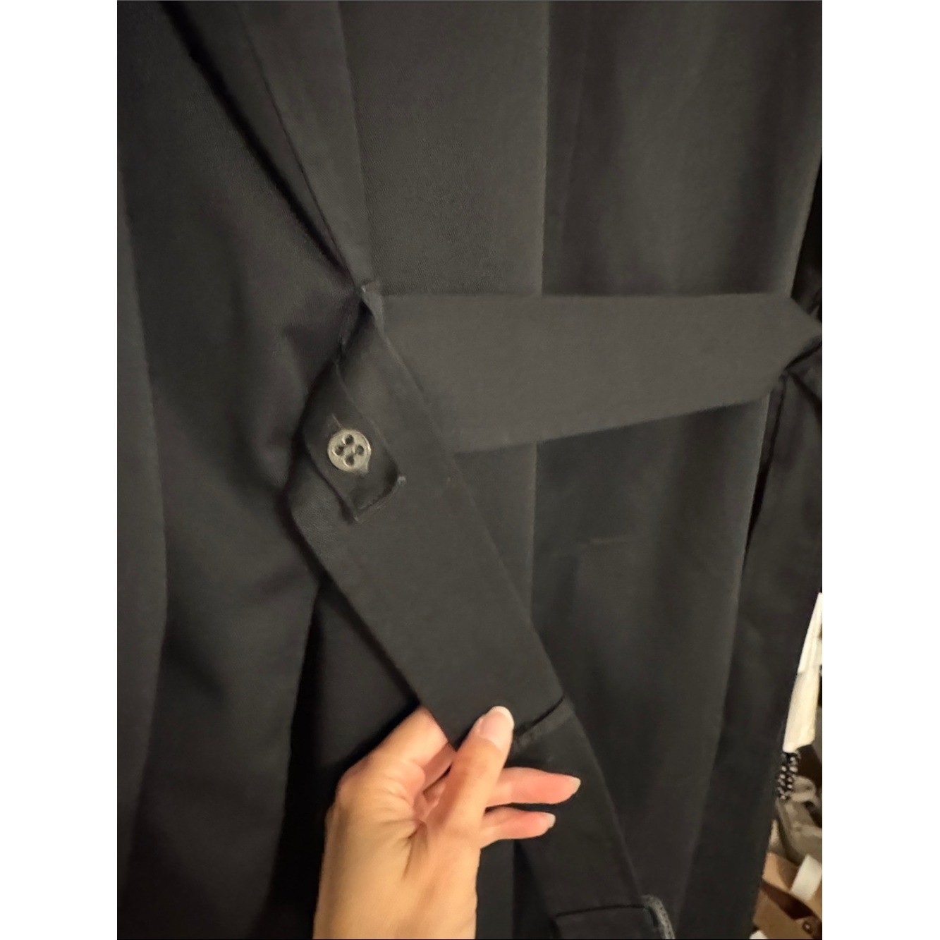 Vintage Black Double Breasted Belted Trench Coat Women&rsquo;s Classic Long Coat