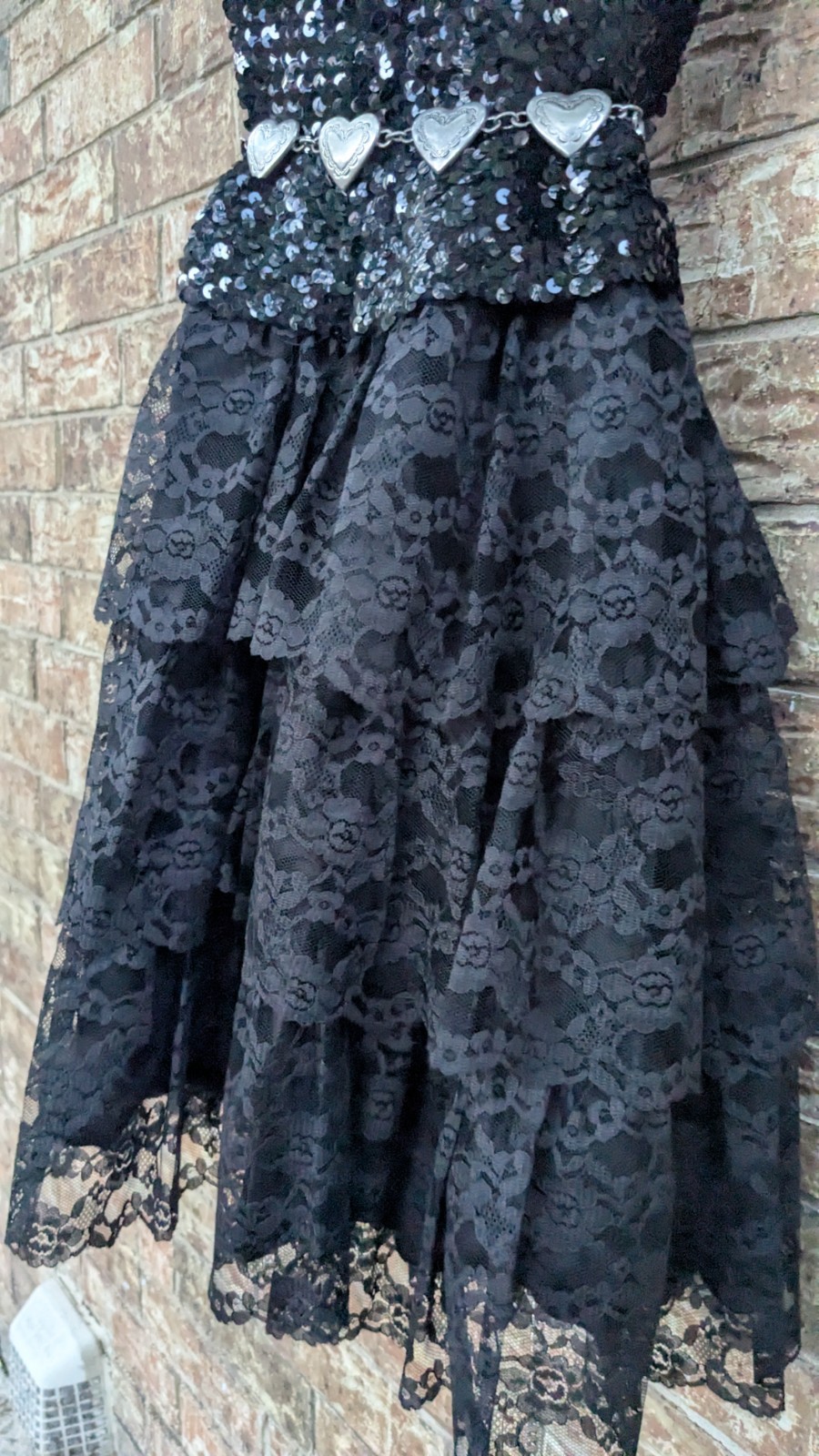 Vintage Flirtations 80s One Size S/M Sequin+Layered Lace Cocktail Party Dress