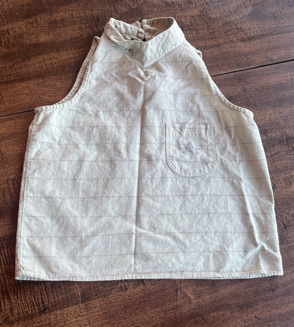 Vintage 90s Minimalist Mock Neck Tank Top Beige Windowpane Cotton Cottagecore