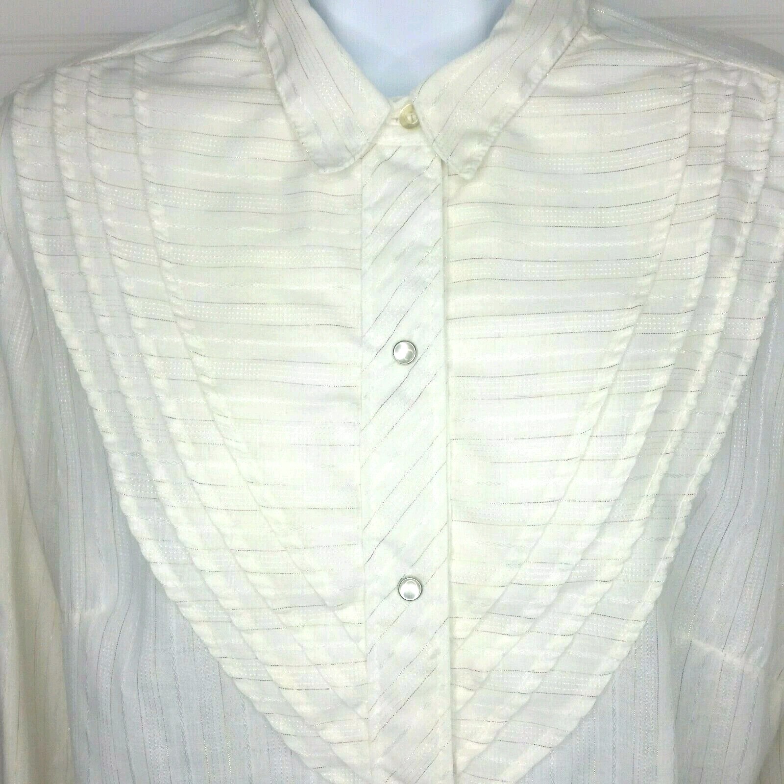 Vintage Womens Fenton Western Shirt Pearl Snaps Ruffled Yoke Metallic Med/LG USA