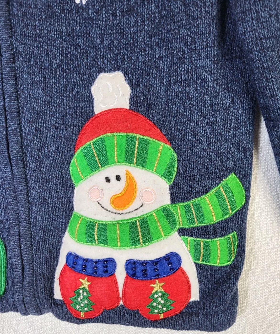 Tiara International Christmas Zip-Up Blue Sweater Small Snowman Beaded Grandma