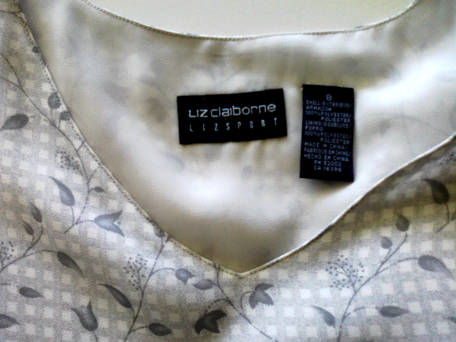 Vintage Liz Claiborne Sleeveless Maxi Dress White Gray Florals Sizez 8