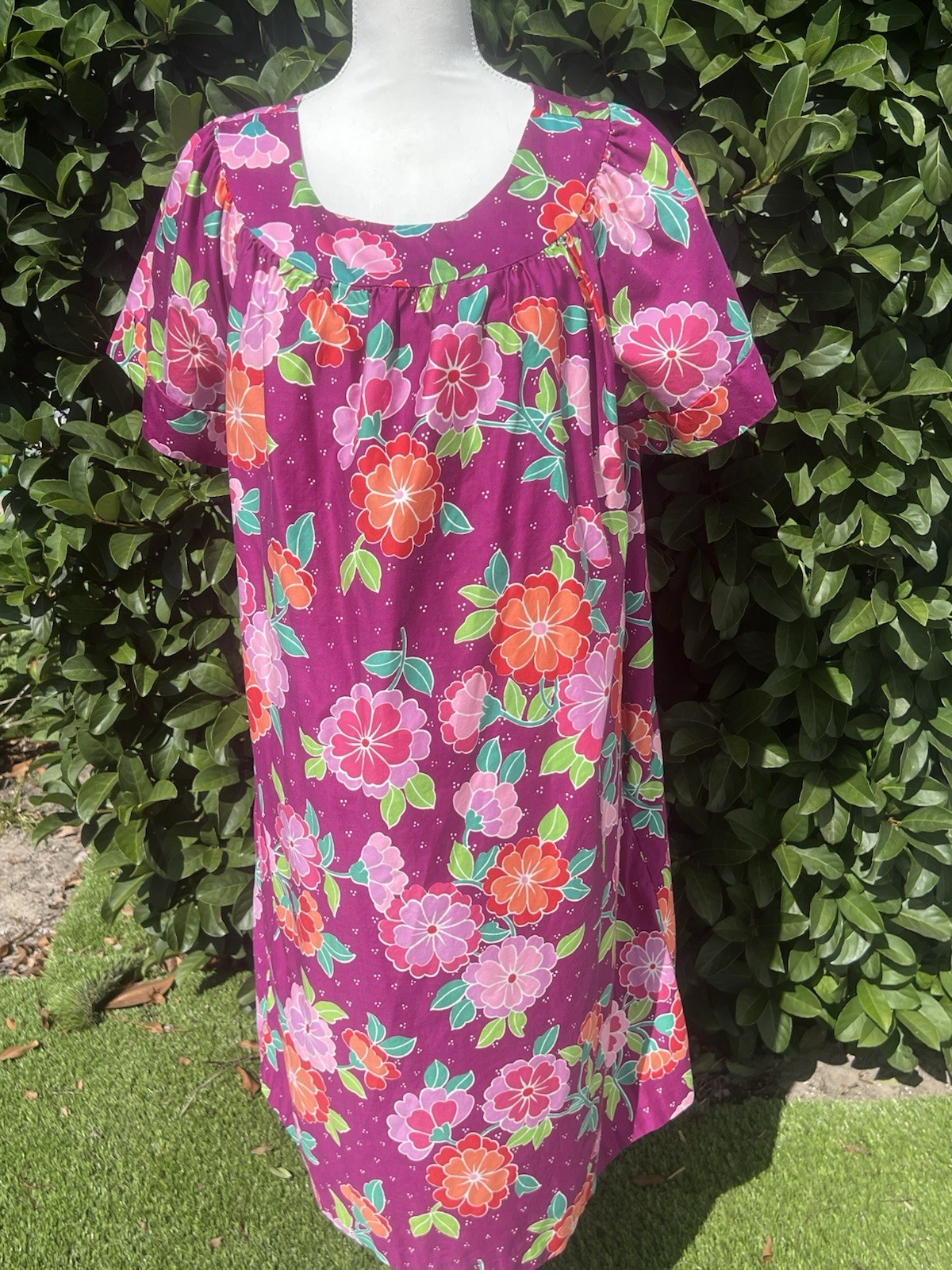 Vintage Sears Hawaiian Muu Muu House Dress Tropical Print XLarge 38-40 Cotton