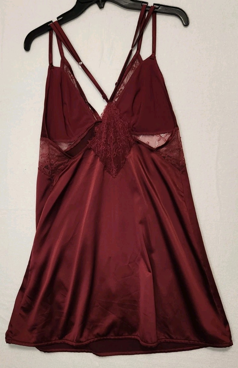 Spaghetti Strap Slip Dress Satin Lingerie Burgundy Maroon Med Coquette Sexy