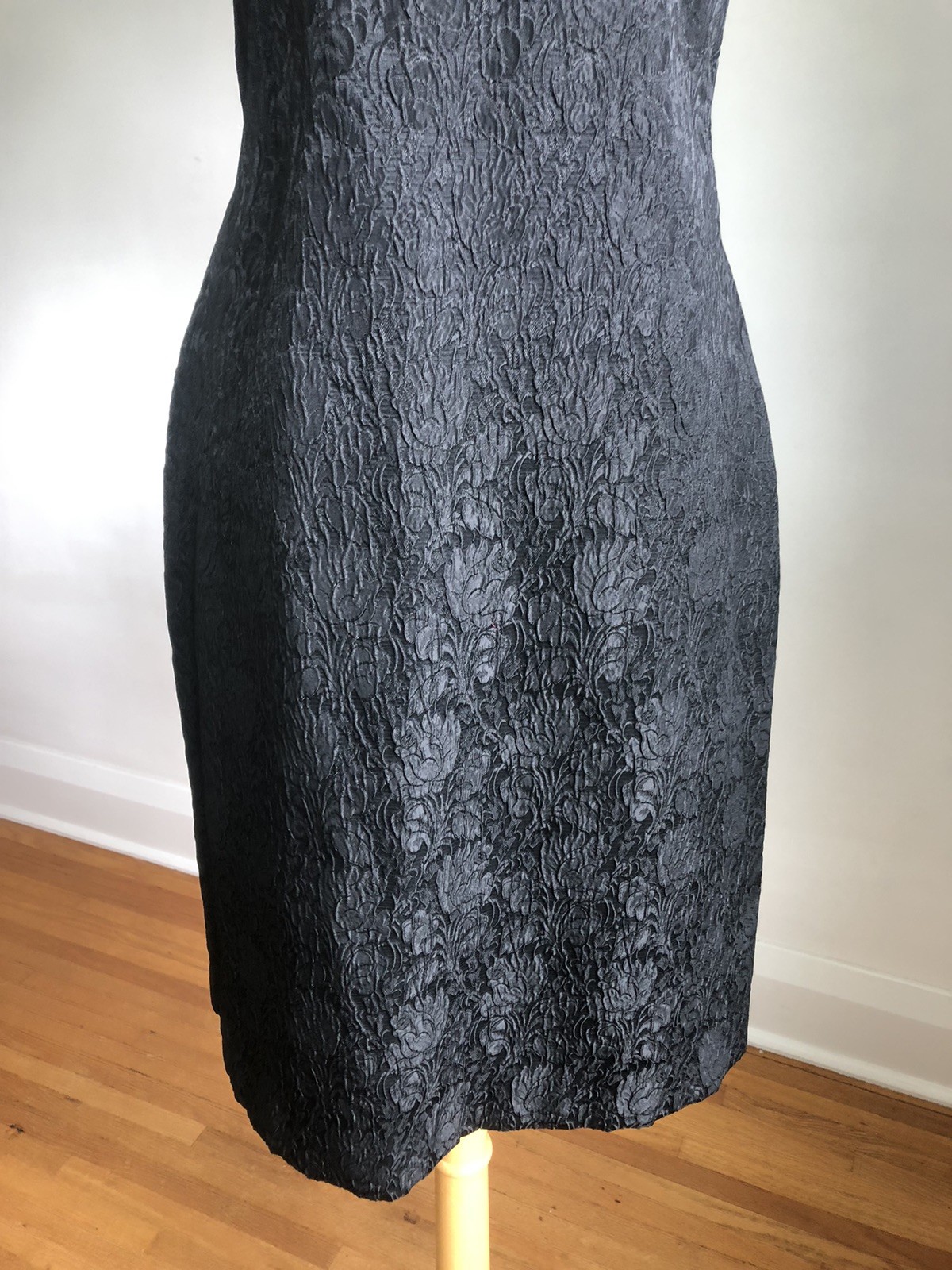 STUNNING VTG 60s VOGUE Couturier Design Black Brocade Sheath Handmade Dress XS/S