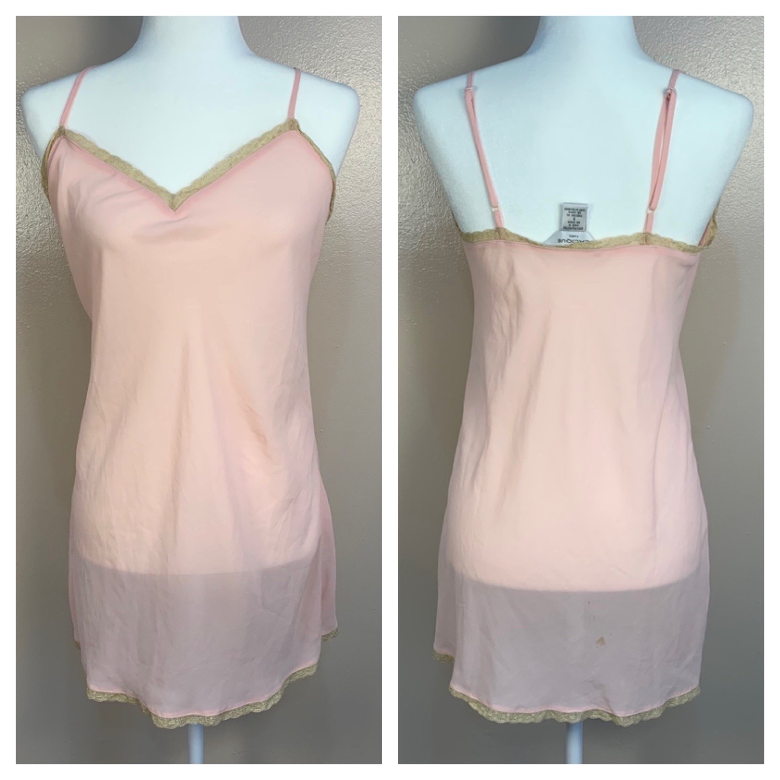 Cacique Paris Rare VTG 90s Slip Chemise Lace Boudoir Trim Pastel Pink Size S