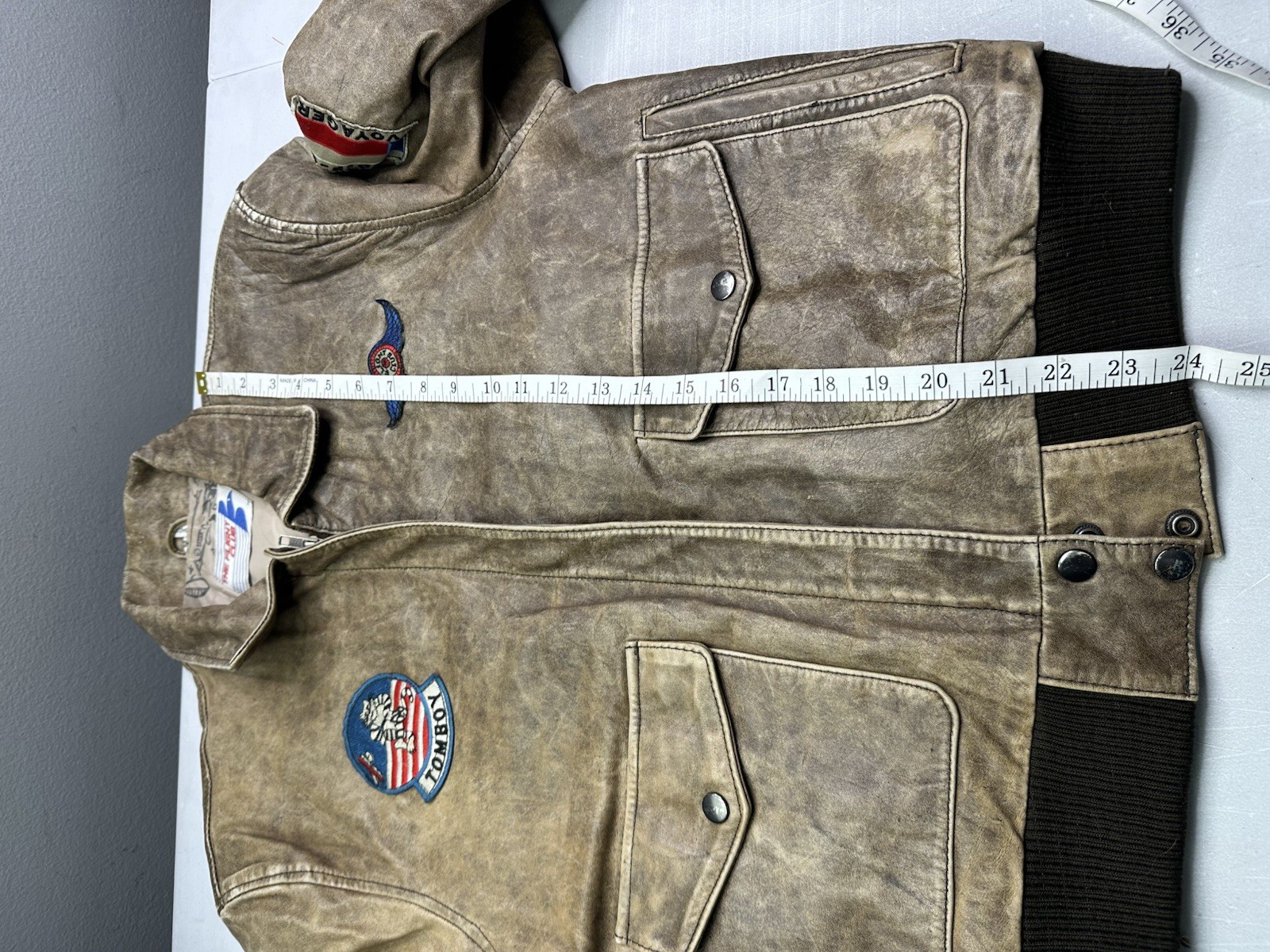 Brown Leather Bomber Jacket Unisex Size Medium By The Flight Club Made in Korea